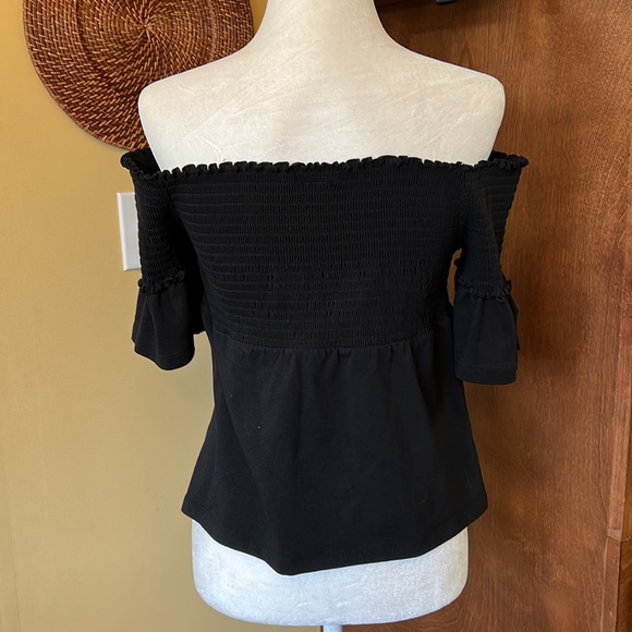Moda international black smocked elastic off the shoulder peplum top szXL - Picture 5 of 9